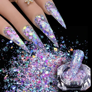 

1 Box Purple Nail Glitter Flakes Sparkly 3D Hexagon Colorful Sequins Spangles Polish Manicuring Nails Art Decorations