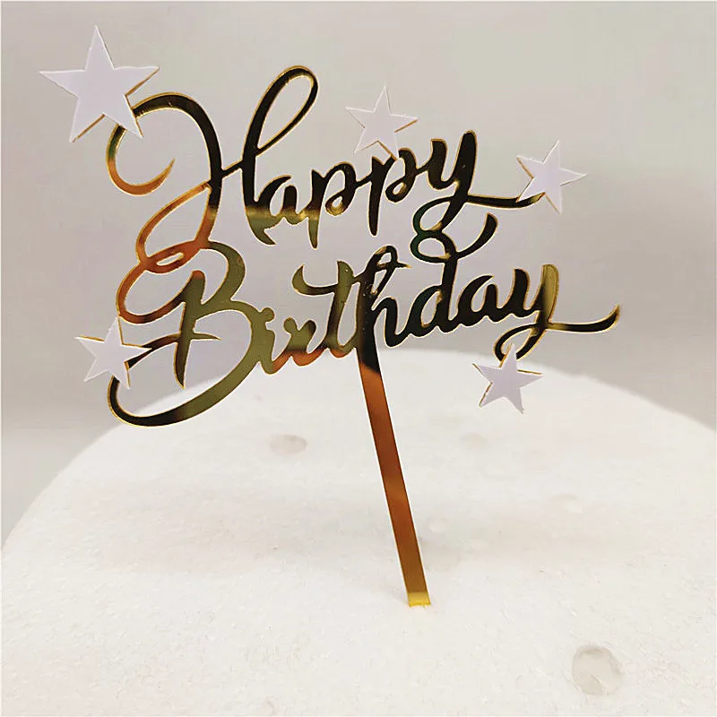 1PC Shiny Happy Birthday Cake Topper Lovely Star Cupcake Toppers Cake