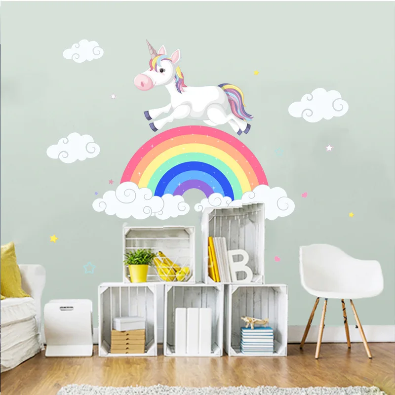 Adesivi Murali Unicorno Arcobaleno adesivi carta da parati arcobaleno unicorno fantasia PVC ecologico Tabella altezza bambini Decorazioni da parete unicorno 25 * 70 cm * 4 fogli 