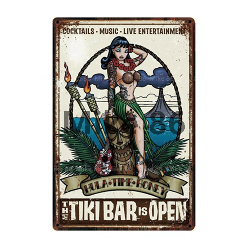 [Mike86] добро пожаловать в наш TIKI BAR Алоха открытая 24/7 металлическая вывеска оловянный плакат домашний Декор Бар настенная живопись 20*30 см размер DD-17 - Цвет: y-2488