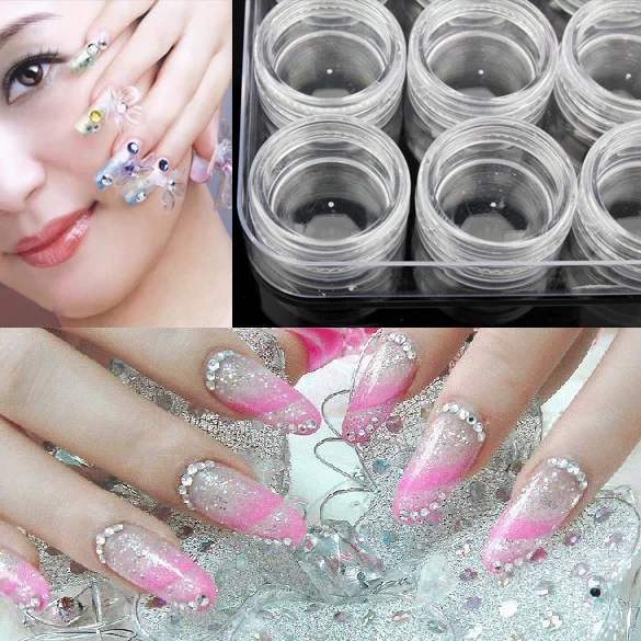 Прозрачный пластиковый органайзер для макияжа 12 шт.|glitter art|nail art caseglitter powder |