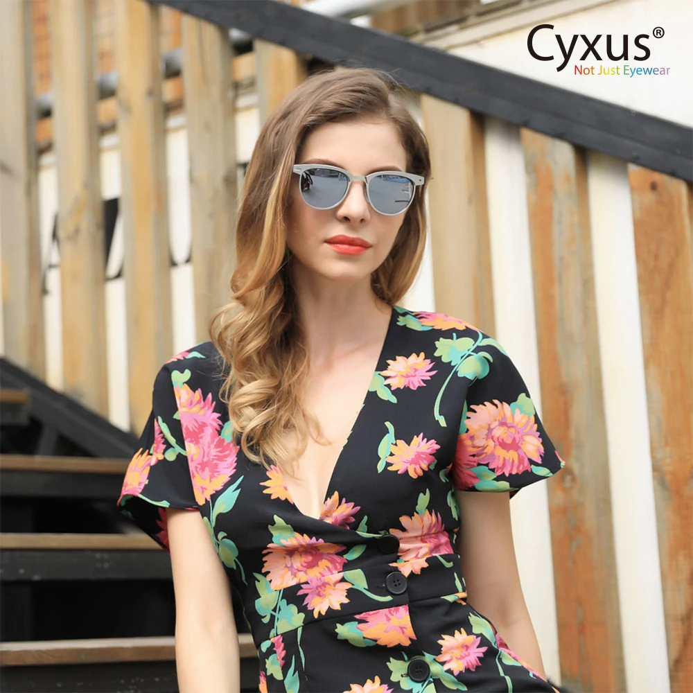 Cyxus модные поляризационные полуобода ретро UV400 Солнцезащитные очки для женщин/мужчин-1911