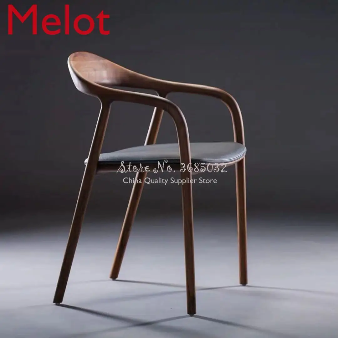 

Nordic High Quality Classic Wooden Dining Chair PU Leather Dining Room Modern Minimalist Armchair President Chairs
