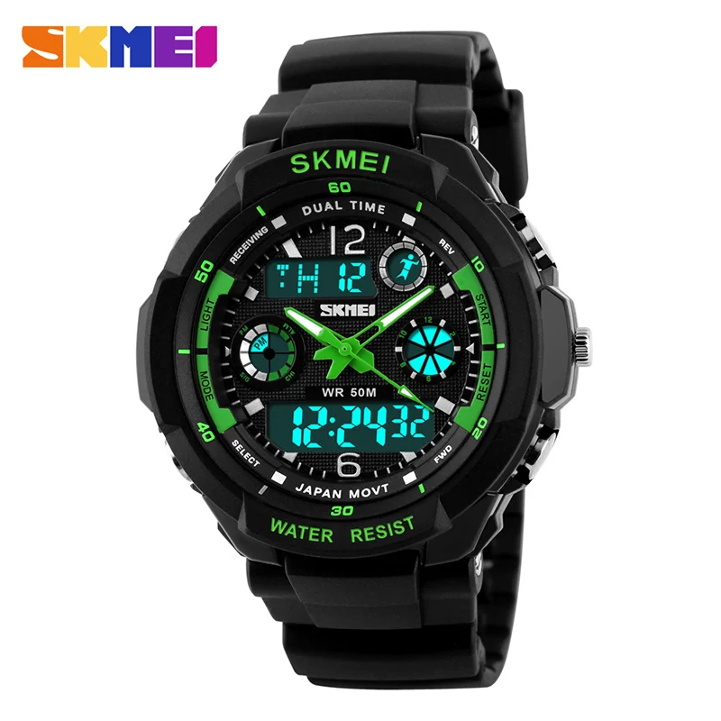 Green L Adult SKMEI детские спортивные часы, модный светодиодный цифровой кварцевые часы для мальчиков и девочек, водонепроницаемые наручные часы 50 м, 1060 - Цвет: Green L Adult