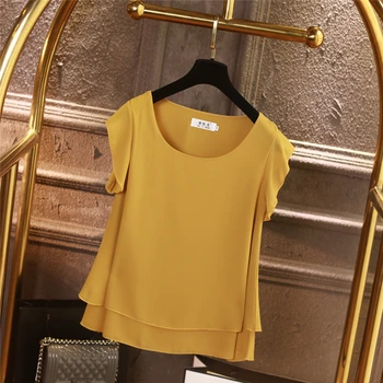 

2020 New Brand Large size Women Chiffon shirt Summer Short sleeve 6XL Women's Pullover Casual Female Top Plus size Loose Blouse
