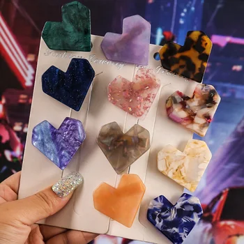 

New Arylic Heart Hair Clips For Women Girls Acetic Crystal Barrette Stick Shiny Marble Hairpin Leopard Hair Styling Accessories