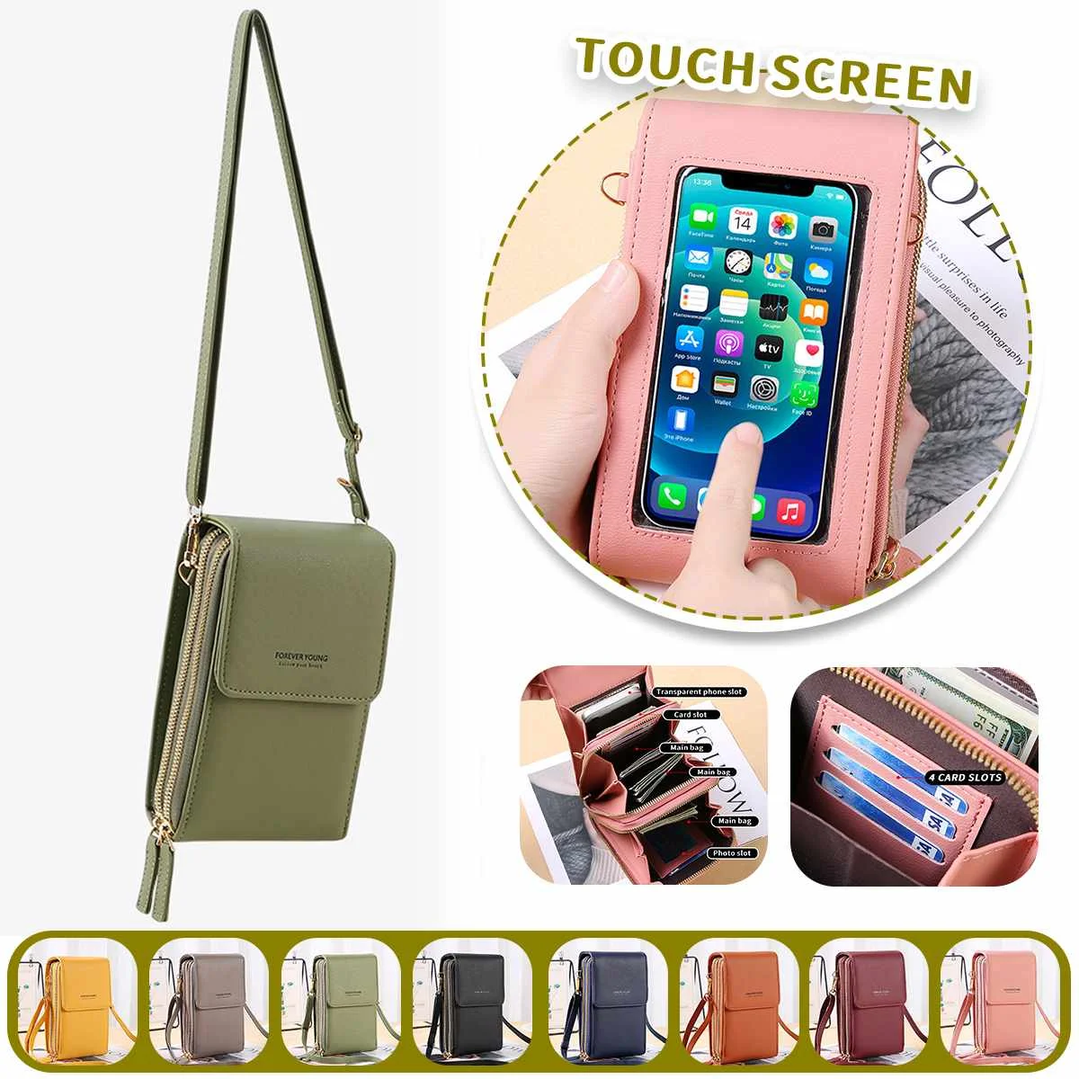  Pequeña bolsa cruzada para teléfono celular para mujer, correa  de cadena, mini bolso de hombro, cartera de viaje, para iPhone 11 Se 2020  11 Pro Xr X Xs Max 8/7/6 Plus