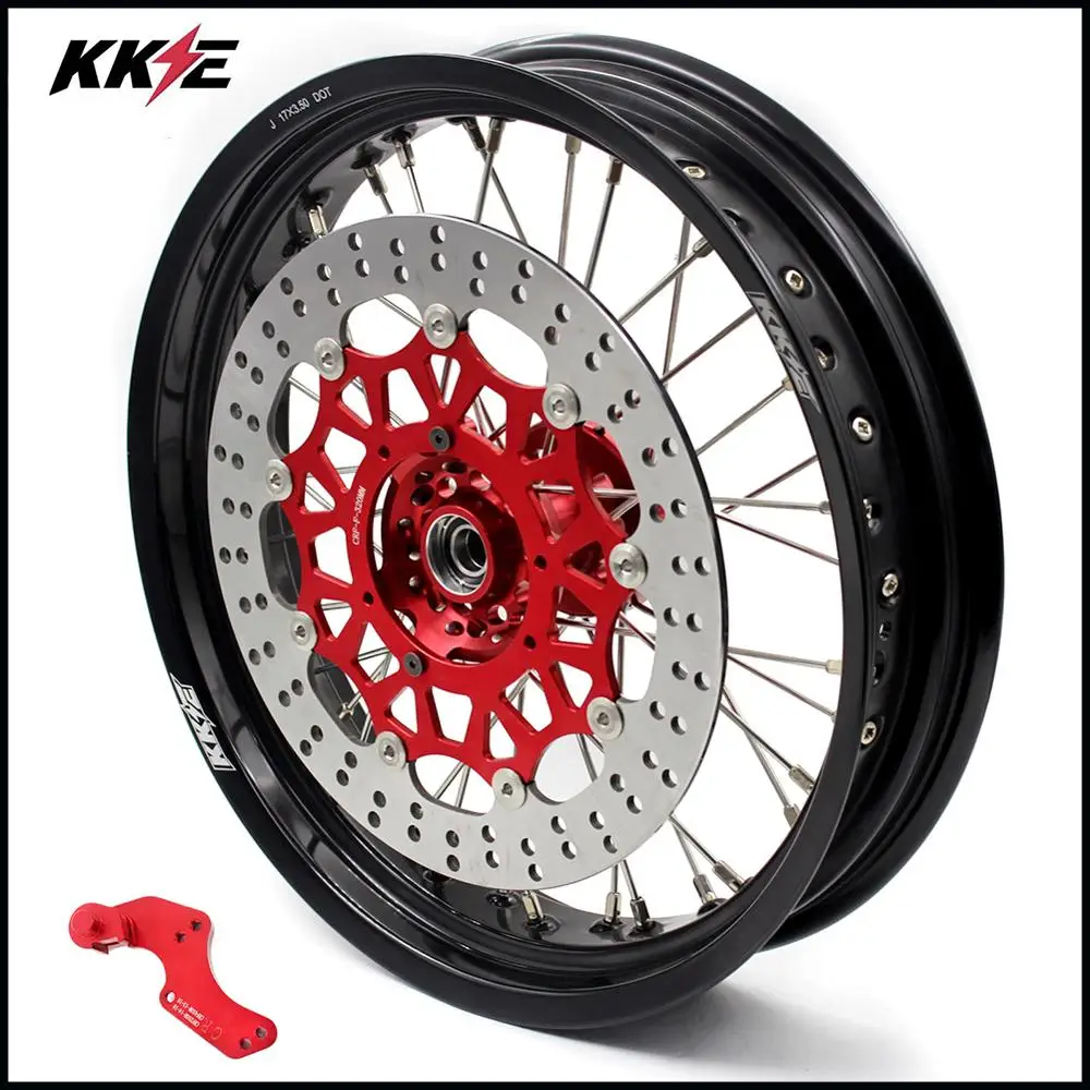 KKE 3,5*17/5,0*17 полный набор колес Supermoto для HONDA CRF 250R 2004-2013 450R 2002-2012 красный/черный диск