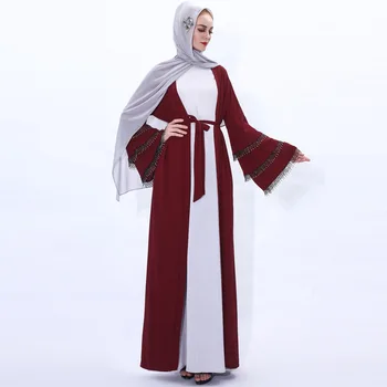 

Muslim Abaya Dress Kaftan Lace-up Open Abayas Robe Hijab Dresses Outwear Tunic Arab Flare Sleeve Jubah Dubai Islamic Clothes