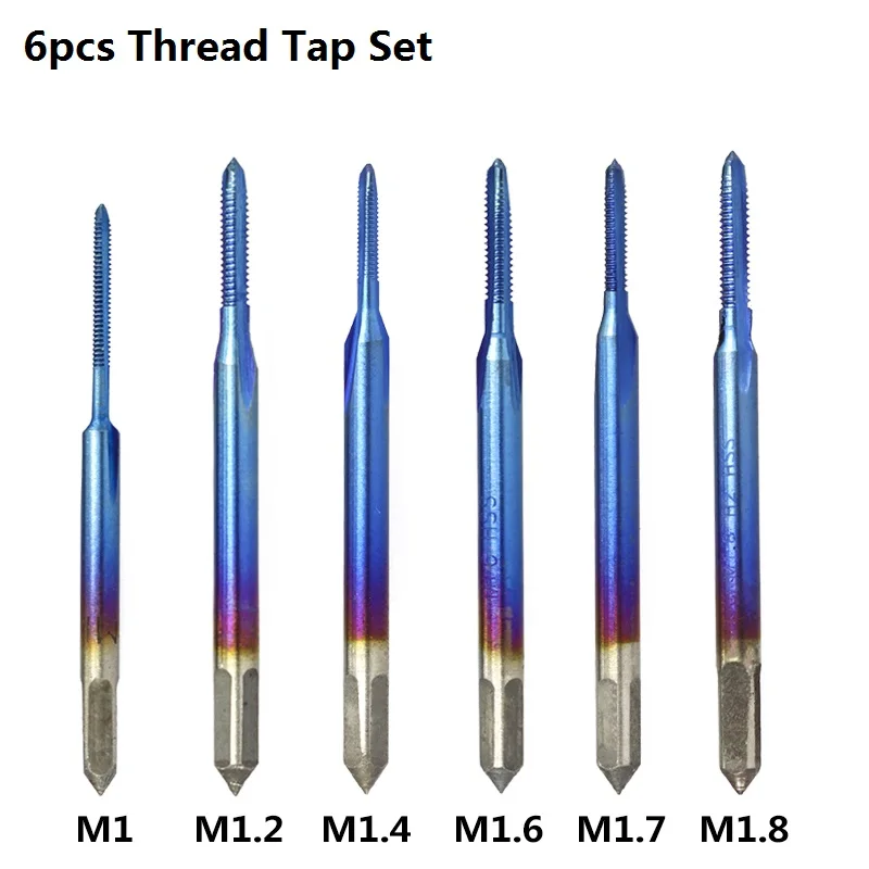 Высокоскоростной стальной 6542 прямой Метчик сверло M1-M1.8 машина кран винт Отверстие Сверло метрический резьбовой кран нано синий с покрытием кран - Цвет: 6pcs M1-M1.8 Set