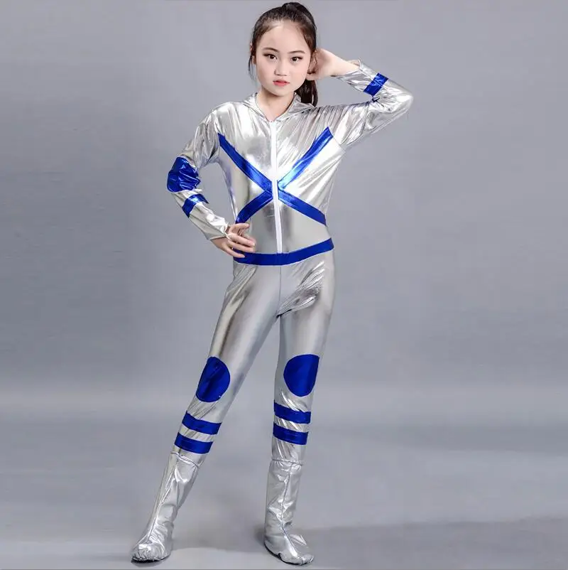 Silve Long Sleeve Детский костюм с космическим человеком для мальчиков нарядное платье с космонавтом, костюм, наряд робота, космонавта, представление, космическое танцевальное шоу - Цвет: Silve Long Sleeve