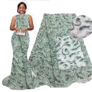 

Luxury African Lace Fabric 2020 High Quality Lace with Sequin 5 yards/lot Nigerian Wedding Lace Fabric for Dress