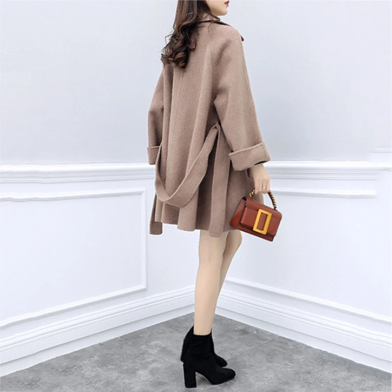 Heydress осень размера плюс свободное теплое шерстяное пальто комплект леди отложной воротник верхняя одежда женское двубортное одноцветное пальто А-силуэта костюм
