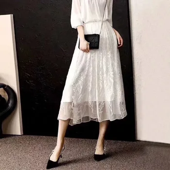 

Heavy silk embroidered skirts female new spring and summer 2020 joker in pure color long ins super skirt to the fire