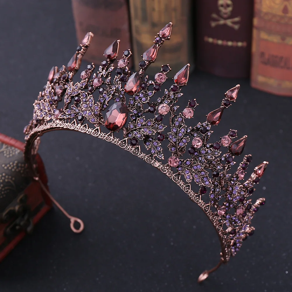 Baroque Retro Bronze Violet Crystal Bridal Tiaras Crown Rhinestone Pageant Diadem Veil Tiara Headbands Wedding Hair Accessories jewelry set hair accessory bridal headwear hair band crown