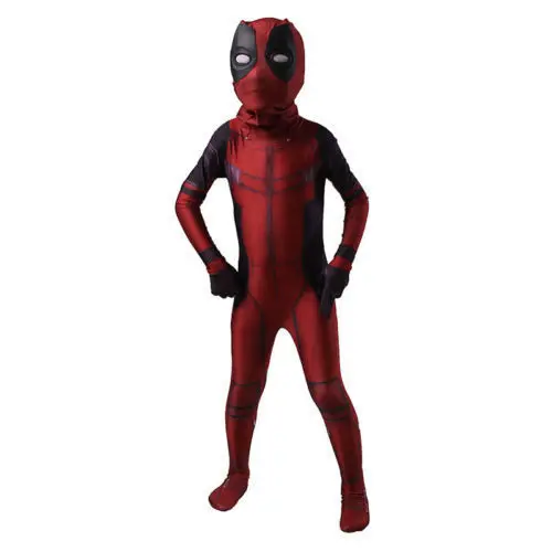 kid jumpsuits 30.57 Дэдпул 2 Уэйд Вилсон Косплей наряд Дэдпул костюм с 3D принтом красный черный супергерой зентай костюм с аксессуарами - Цвет: kid jumpsuits 30.57