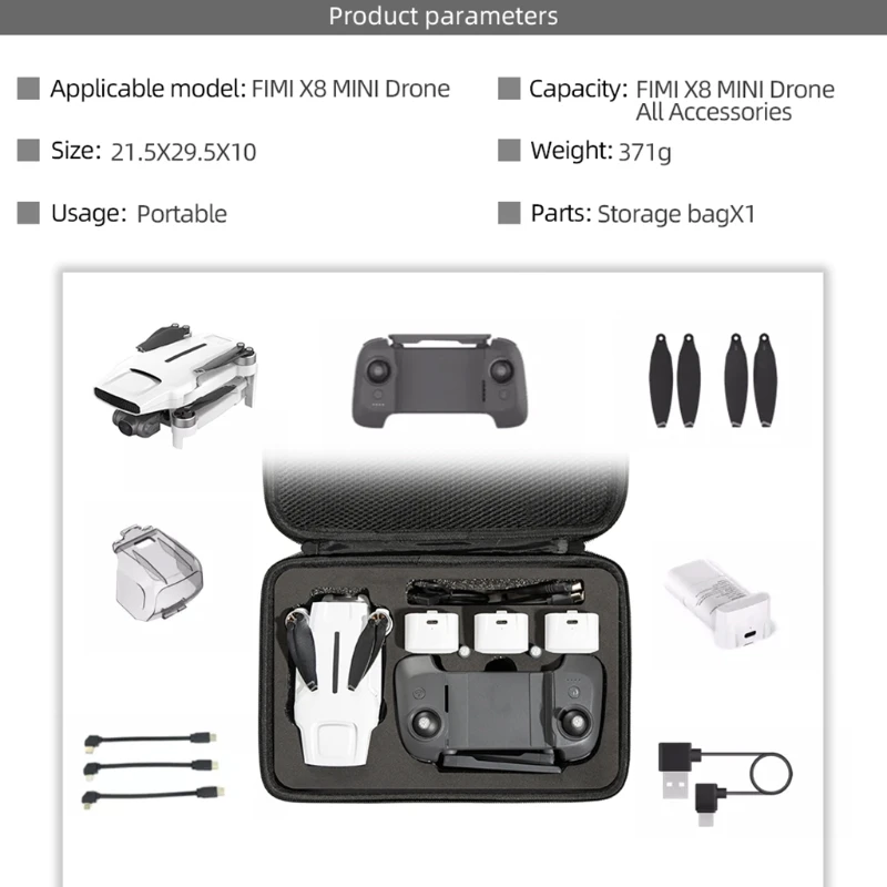 Drone Accessories Drone Storage Bag Drone Case 1 Piece Waterproof Dust-proof Durable Storage Bags Anti-stress Single Carring Bag Compatible with Fimi X8 Mini Drone