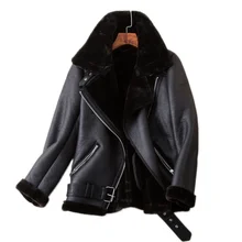 Winter Coats Women Thickness Faux Leather Fur Sheepskin Female Fur Leather Jacket Aviator Outwear