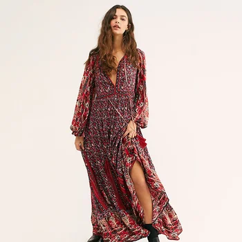 

TEELYNN Long Sleeve Maxi Dresses 2020 Vintage cotton floral Print sprint autumn Women Dress boho Beach Loose Casual Vestidos