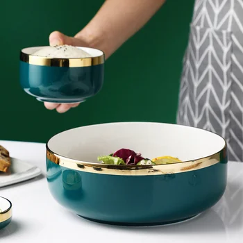 

Round ceramic tableware Phnom Penh dark green kitchen plate rice bowl soup bowl home deep mouth dish plate tray mx9061430