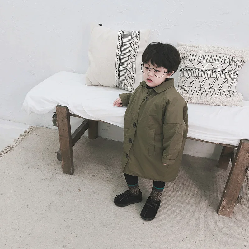 children's autumn and winter coats for boys and girls baby silk cotton padded casual loose long cotton windbreaker 2-8Y