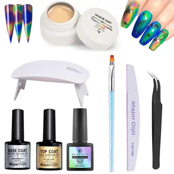 

2020 Newest Thermochromic Temperature Color Change Nail Extension Fiber Set Fiberglass Nails Phototherapy Extension Glue set 30p