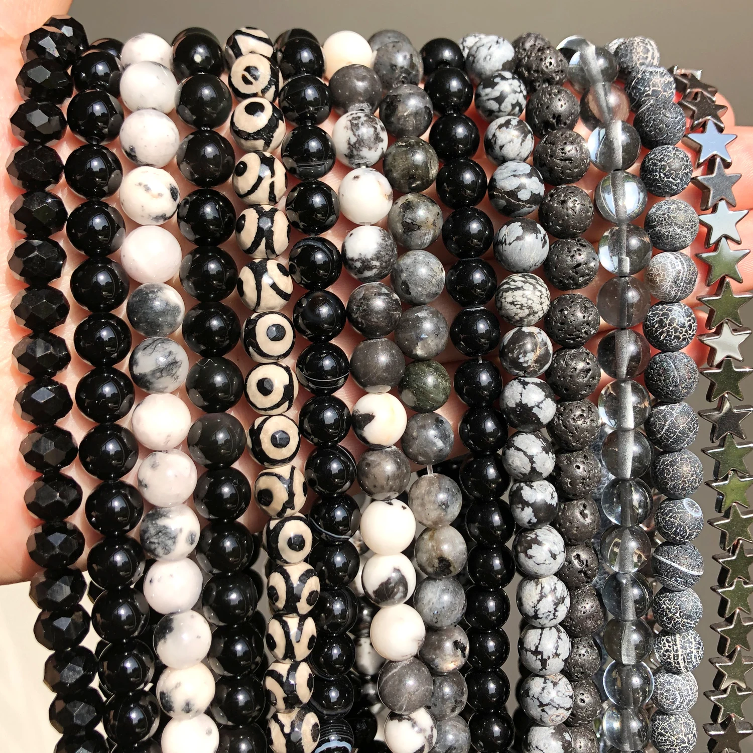 Natural Stone Beads Black Hematite Zebra Jespers Round Spacer Beads for Jewelry Making DIY Bracelet Necklace Accessories 15''