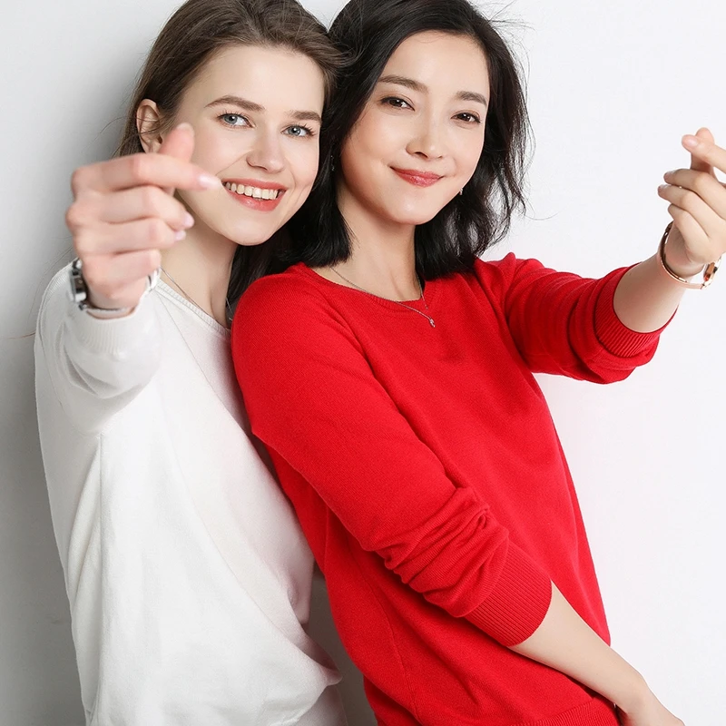 

New Arrival Women's Basic Design O Neck Long Sleeve Candy Color Thin Sweater Soft Match All Elegant Pullover Sweaters