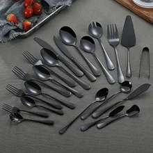 Dinnerware Set 304 Stainless Steel Black Cutlery Set Butter Knife Serving Fish Fork Sugar Spoon Tableware Silverware Set 1pcs
