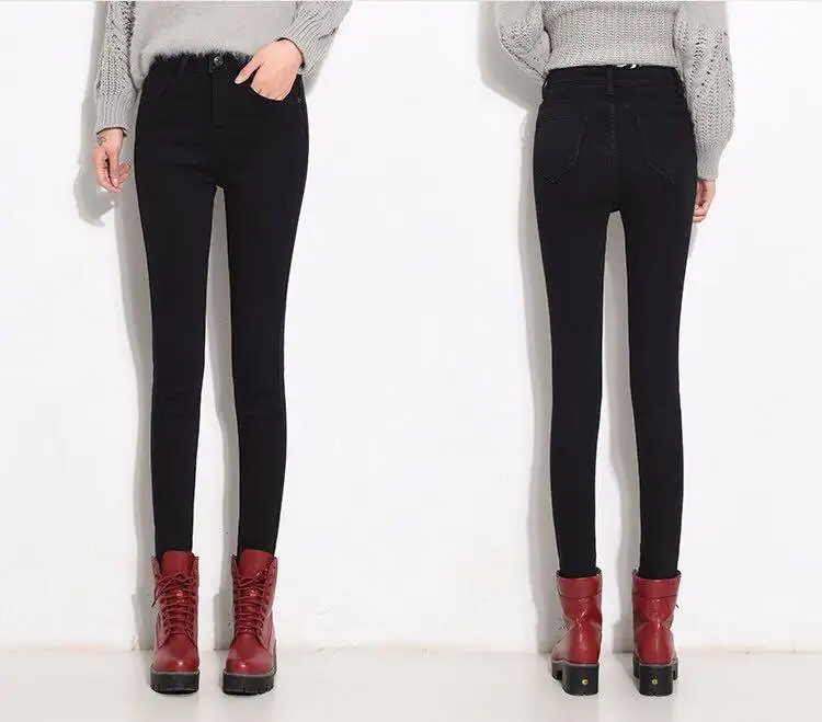 Зимние теплые обтягивающие джинсы-карандаш для женщин, толстые бархатные теплые леггинсы, Стрейчевые джинсы, флисовые джинсовые брюки, женские джинсы
