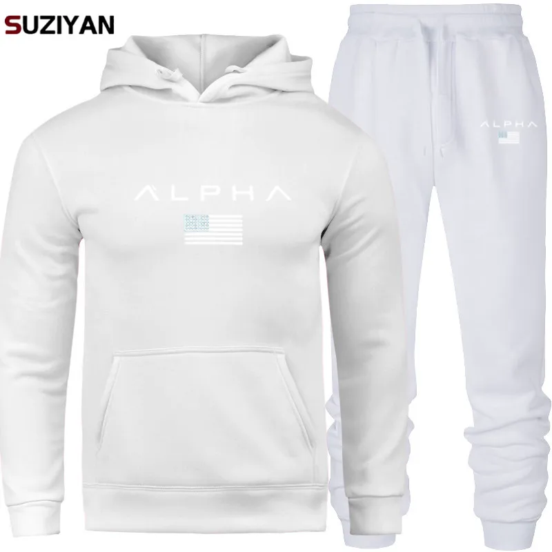 Мужские наборы с принтом Alpha Sweatsuit, спортивный костюм, брендовый спортивный костюм, спортивный костюм, Большой размер, мужская спортивная одежда, куртки с капюшоном и штаны - Цвет: SET05-ALPD