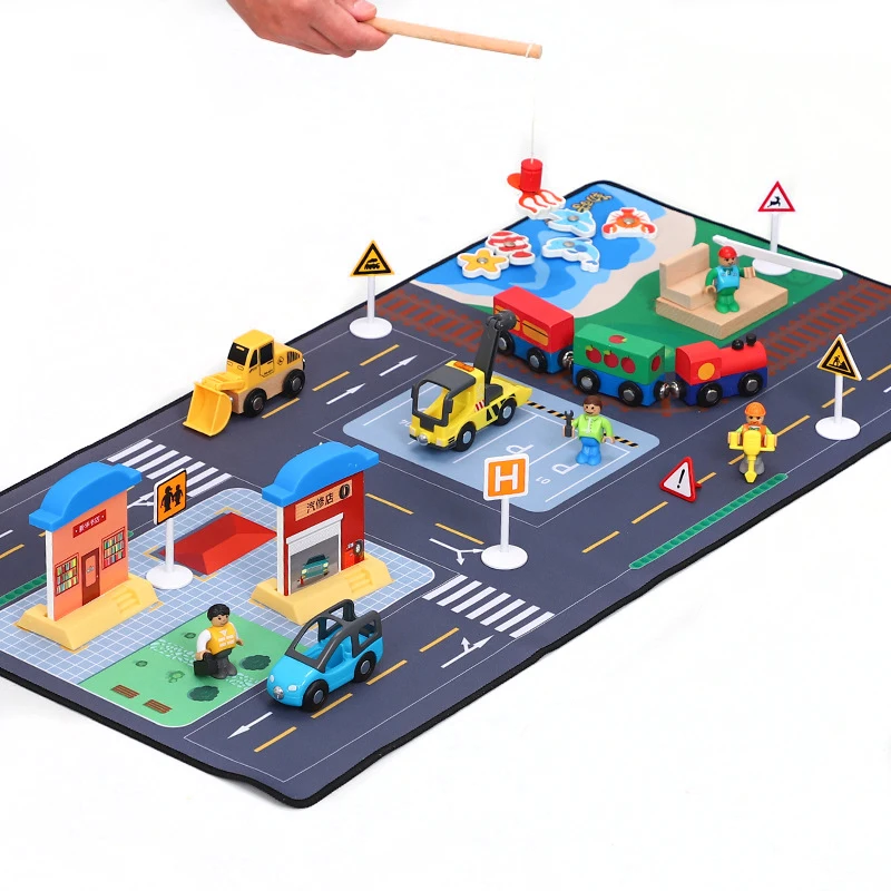 

Детское игрушечное одеяло 80X40 см, коврик для сцены дорожного движения + Автомобильный инженерный автомобиль для ремонта автомобиля, детский набор игрушек-поезд, развивающие игрушки