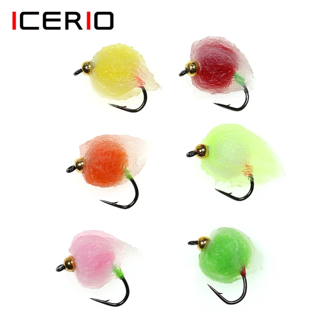 ICERIO 6PCS Beadhead Milk Egg Fly Nymph Wet Fly Mimic Salmon Roe