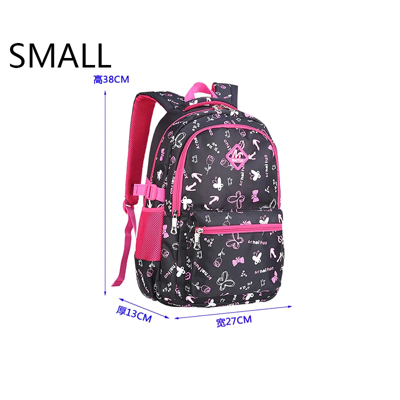 small black Школьные сумки для девочек, детский рюкзак принцессы, школьный рюкзак для девочек, начальная сумка для книг, большая вместительность, модный принт - Цвет: small black