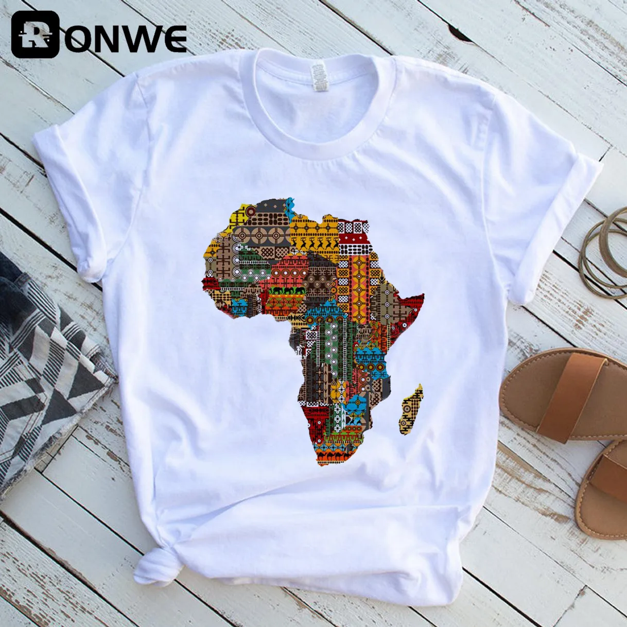 Camisetas con estampado de mapa de África para mujer, camisetas de Harajuku para mujer, ropa de dibujo en blanco para chica, ropa de calle, envío directo, verano 2021