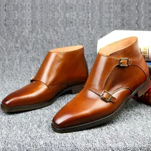 2019 Double Buckles Mens Genuine Leather Dress Ankle Martin Boots Shoes high quality Spring Autumn Fashion Short Boots