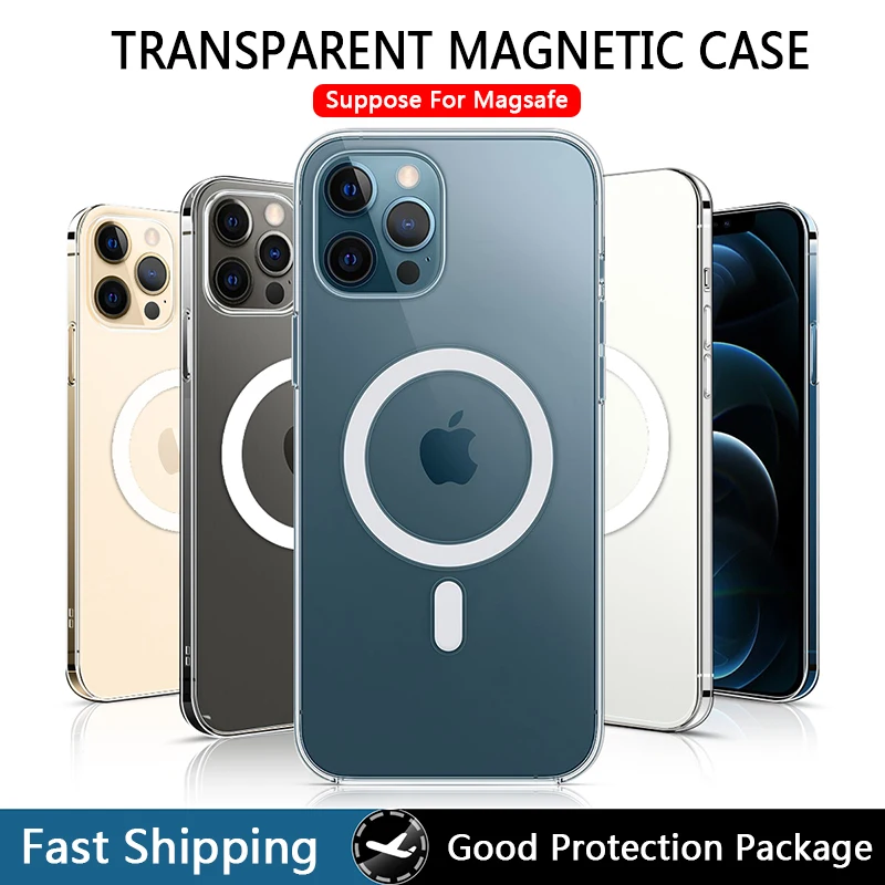 Transparent Magnetic Case for iPhone 12 Pro Max Mini Magsafing Magnet Clear Back Cover for iPhone 11 Pro XS Max X XR iPhona