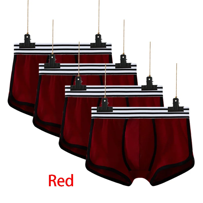 Red 4 шт./партия, мужское нижнее белье, боксеры, хлопок, Cuecas, боксеры для мужчин, s, боксеры, нижнее белье, низкая талия, U выпуклая сумка, мужские и дышащие трусы - Цвет: Red