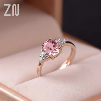 PRECIO ESPECIAL  ❤️ ZN-anillo de compromiso de estilo sencillo para mujer, sortija rosa de cristal ovalado, sortija de amor, anillos joyas regalos de boda - discount item 50% OFF Joyas y complementos