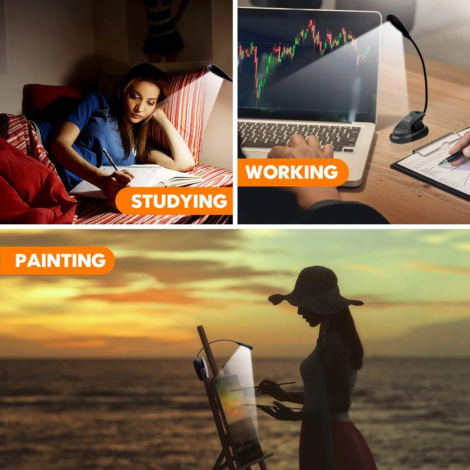 Книжный светильник USB Перезаряжаемый гибкий 1 Вт 3 светодиодный ночник для чтения