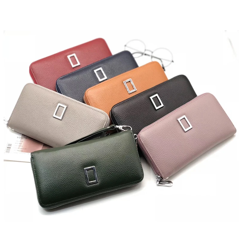 New Fashion Women's Day Clutch Genuine Leather Handbags Large Capacity Metal Buckle Purse Mobile Phone Bag AML950 | Багаж и сумки