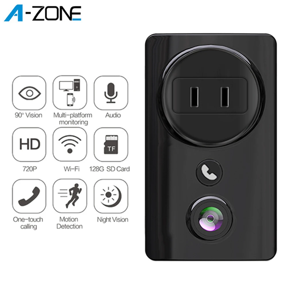 A-ZONE, ip-камера, Wifi, для помещений, беспроводная, видеонаблюдение, P2P, ИК, ночное видение, двухстороннее аудио, 720 P, CCTV, домашняя розетка, камера безопасности
