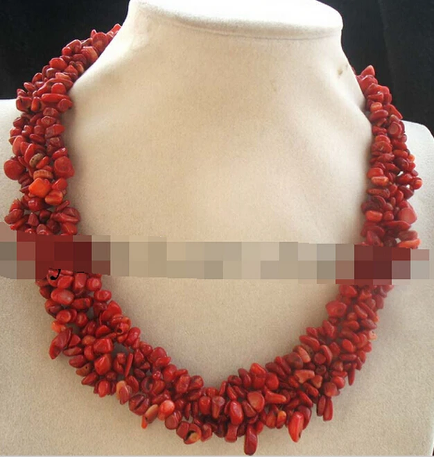 915+++ 4 ряда red croal ручной работы барочное ожерелье 17"