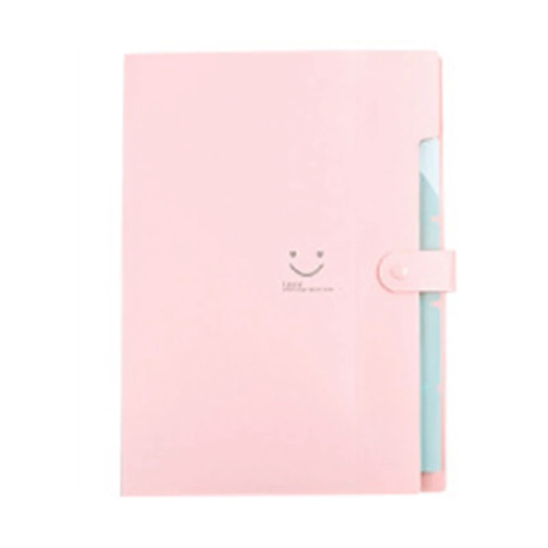 PK Student Multi-layer Folder Korean Version Of The Smile Face Organ Bag File Bag Insert Information Book Paper Clip Folder - Color: PK