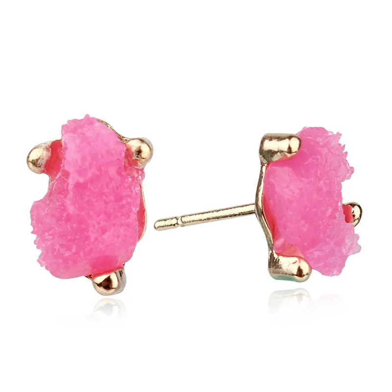 Simple Little Cute Bijoux Female Piercing Earrings For Women Jewelry Trendy Irregular Druzy Resin Small Stud Earrings Gift J101
