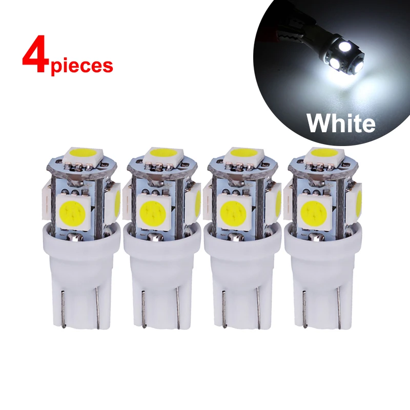 4pcs White T10 светодиодный лампы Интерьер светильник 5W5 W5W светодиодный сигнальный светильник 12V 5 SMD 6500K белый авто на танкетке боковая пластина лицензии лампы для чтения 194 168 - Испускаемый цвет: 4pcs White