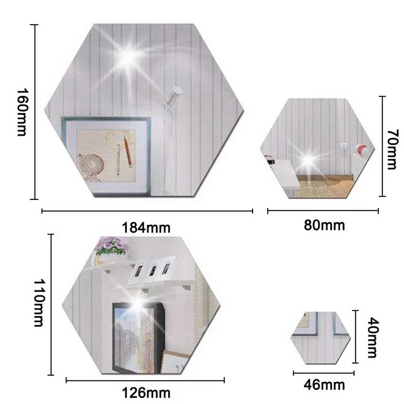 12Pcs 3D Hexagon Acrylic Mirror Wall Stickers DIY Art Wall Decor Stickers Living Room Mirrored Sticker Gold Silver Home Decor