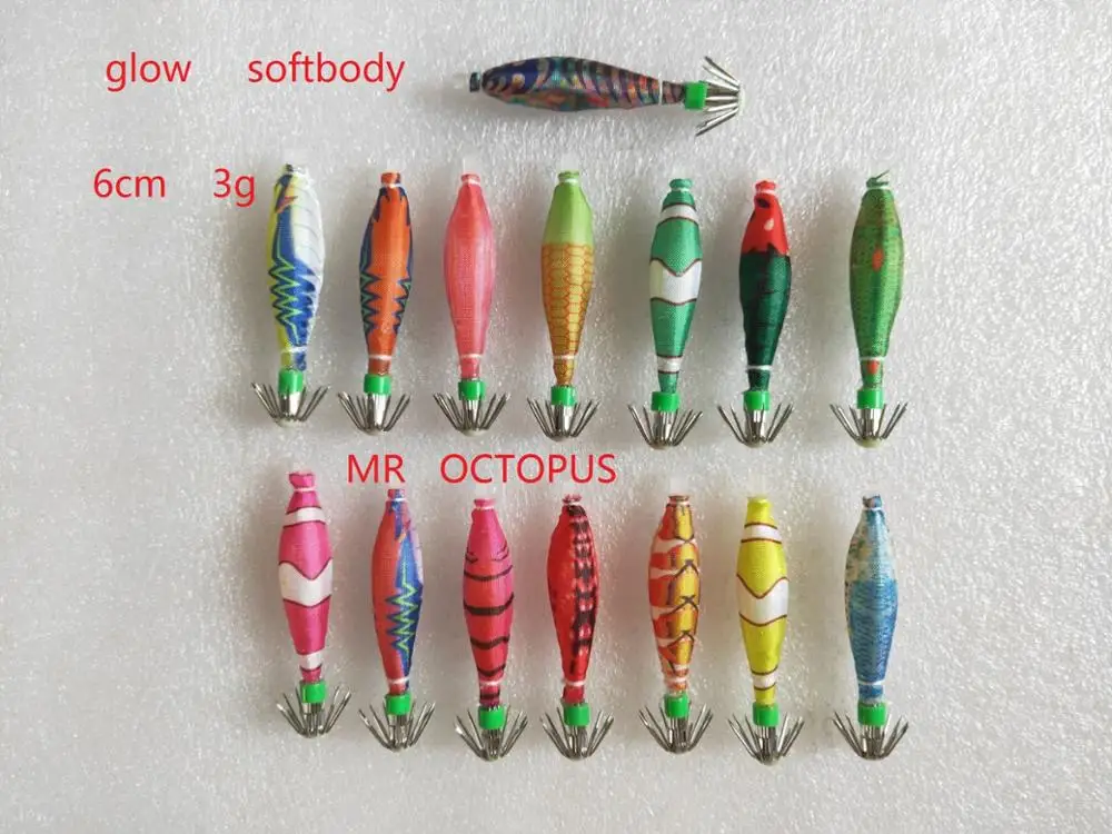 20pcs soft bodyjigs squid jigs ，squid hook. lure jigs.fishinglure,fishing jigs.octopus cuttlefish shrimp.6cm 3g,luminous