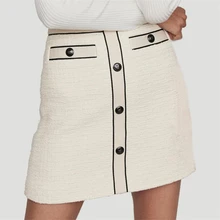 Women Skirt Slim Fit High Waist Button Striped Knitted Back Zippers Bottom Bodycon Mini Skirt Faldas Saia Jupe Spring Autumn