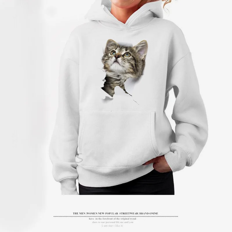 Women Girl Cartoon 3D Lovely Cat Print Sweatshirt With Pocket Long Sleeve Casual Harajuku Hoodies Steetwear Sudadera Mujer Ey